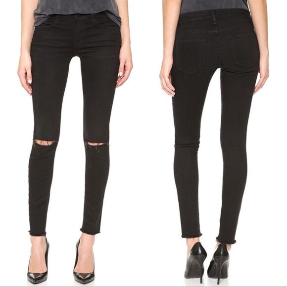 Frame Le Skinny de Jeanne Black Ripped Jeans Dean Rips Back Acid Stone Wash 26 - Picture 1 of 16
